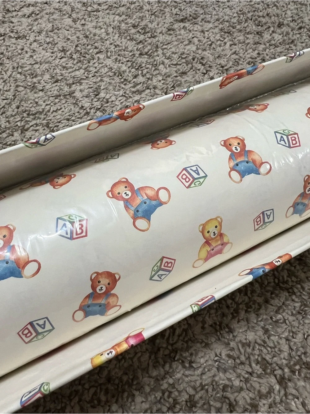 Vintage 1 Box Teddy Bear and Alphabet Print Paper Liner (6 rolls) Nursery Kids